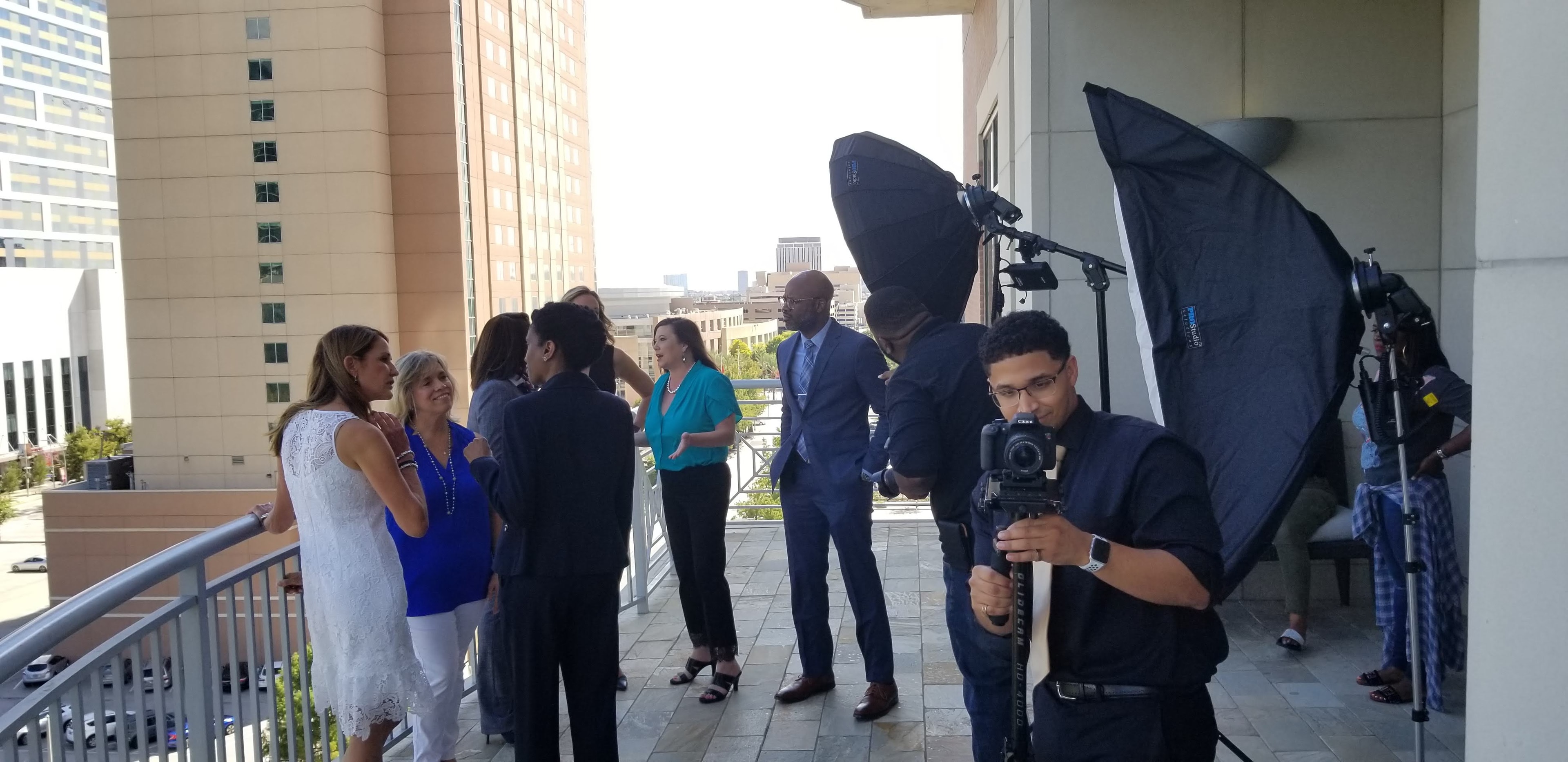 Behind the scenes — rooftop production shoot